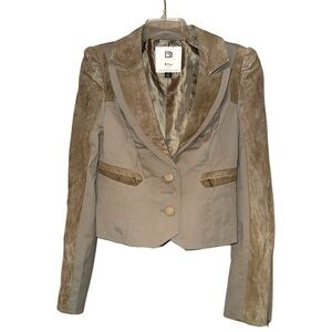 Blanc Noir Raw Contrast Trim Seamed Blazer  Suede Leather Jacket Women's Size S